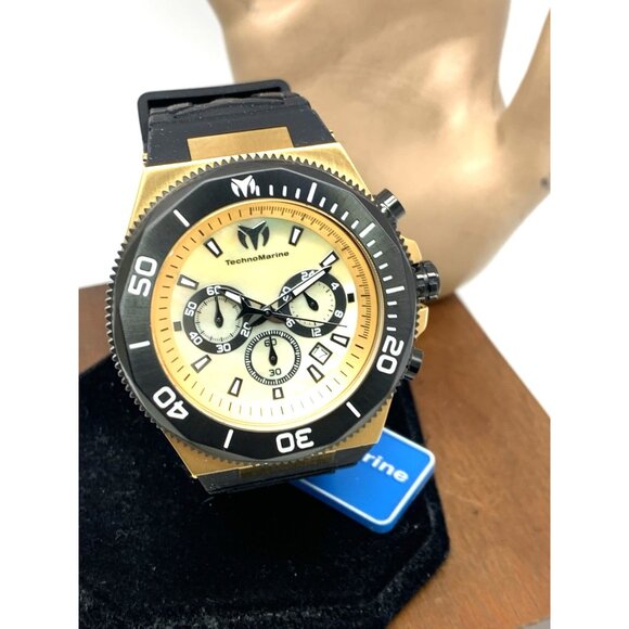 Technomarine Men's Watch TM-222081 Chronograph Quartz Gold Black Rubber Strap - Picture 14 of 15